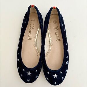 Mini Boden Johnnie B Navy Velvet Star Ballet Flats Girls Size EU 33 / US Kids 2